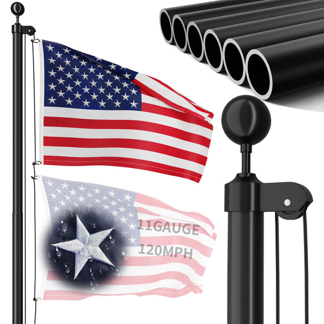 11 Gauge Heavy Duty Flag Pole, 25 FT Extra Thick Aluminum Flagpole Kit for Outside House In Ground, 120MPH Wind Tested