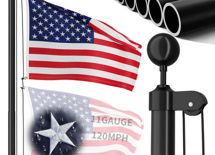 11 Gauge Heavy Duty Flag Pole, 25 FT Extra Thick Aluminum Flagpole Kit for Outside House In Ground, 120MPH Wind Tested