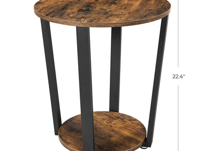 VASAGLE End Table, Round Side Table with Storage Shelf, Easy Assembly, Industrial Accent Furniture with Steel Frame, Rustic Brown and Black