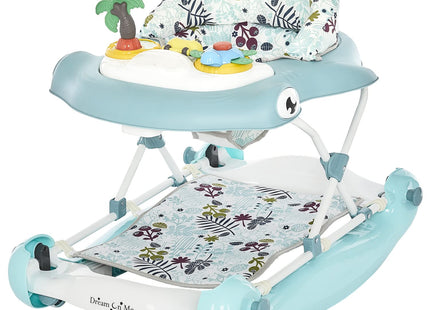 Dream on Me 2-in-1 Aloha Fun Baby Walker in Blue, Easily Convertible Baby Walker, Adjustable Three Position Height Settings, Easy to Fold and Store