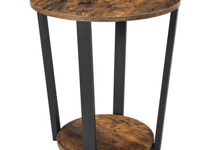 VASAGLE End Table, Round Side Table with Storage Shelf, Easy Assembly, Industrial Accent Furniture with Steel Frame, Rustic Brown and Black