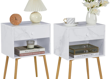 VECELO Nightstand Set of 2 Modern Night Stand/Side Table Easy Assembly with Drawer and Storage Shelf Wood Night Stand for Bedroom, Living Room, Small Places, White