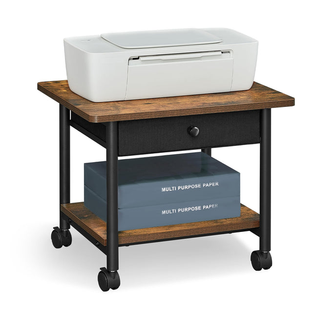 VASAGLE Printer Stand with Locking Wheels, 2-Tier Shelf with Drawer