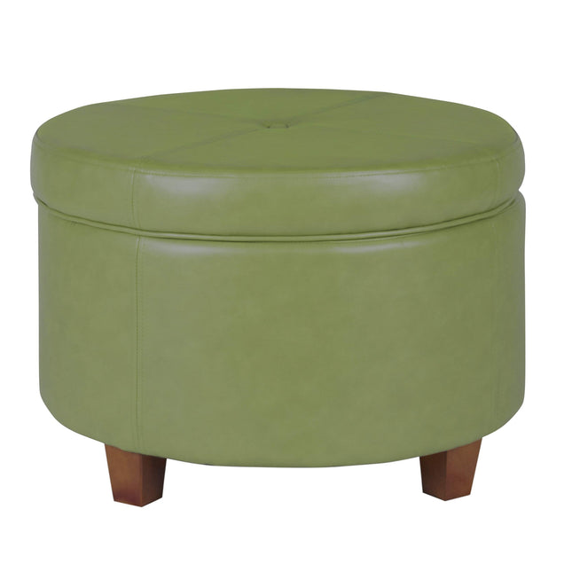 HomePop Round Leatherette Storage Ottoman with Lid