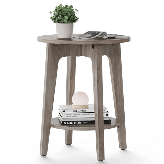 VASAGLE Side Table, Small Round End Table with Lower Shelf