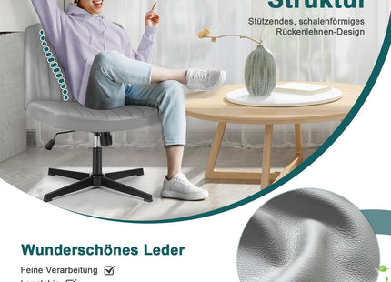 DUMOS Criss Cross Chair Legged Office Wide Comfy Desk Seat, No Wheels Armless Computer Task Seating, Swivel Vanity Home Height Adjustable