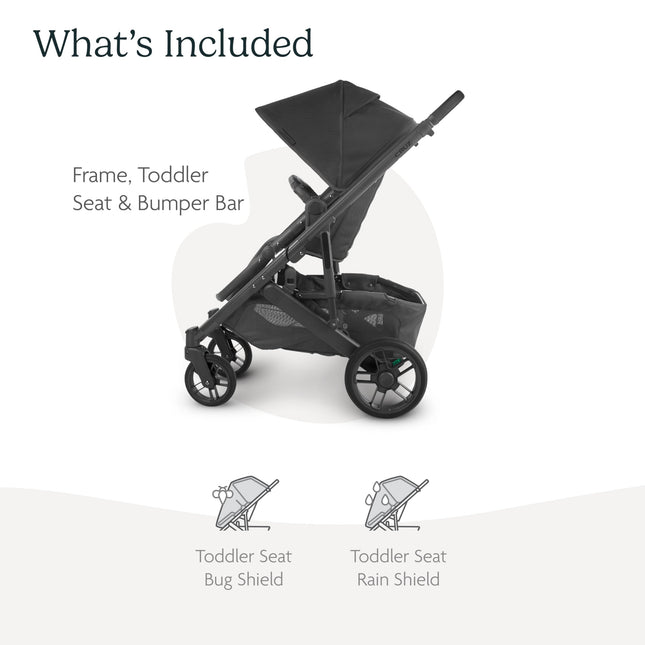 UPPAbaby Cruz V2 Stroller with Travel System, Toddler Seat, Bumper Bar, Bug Shield, Rain Shield, Leather Handle