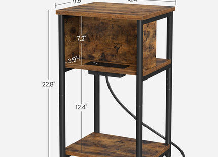 VASAGLE Side Table with Charging Station, 3-Tier End Table with USB Ports and Outlets