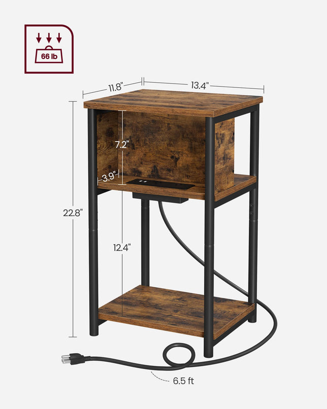 VASAGLE Side Table with Charging Station, 3-Tier End Table with USB Ports and Outlets