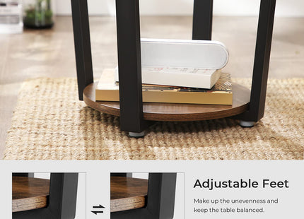 VASAGLE End Table, Round Side Table with Storage Shelf, Easy Assembly, Industrial Accent Furniture with Steel Frame, Rustic Brown and Black