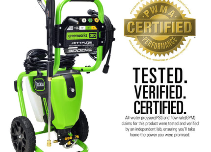 Greenworks Pro Brushless 3000 PSI (CSA Certified) 2.0 GPM Max / 1.1 GPM Electric Pressure Washer (Rugged Steel Frame, 25 FT Hose, 35 FT GFCI Power Cord)