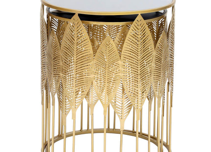 Adeco Set of 2 Nesting Side Tables, Decorative Round Metal Accent End Tables Nightstands, Coffee Table Plant Stand for Living Room Bedroom (Gold Leaf)