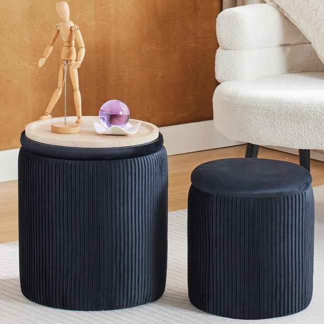 Round Set of 2 Ottoman with Storage