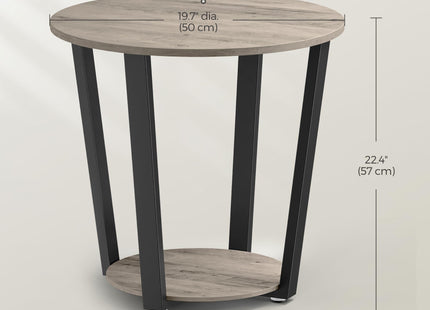 VASAGLE End Table, Round Side Table with Storage Shelf, Easy Assembly, Industrial Accent Furniture with Steel Frame, Rustic Brown and Black