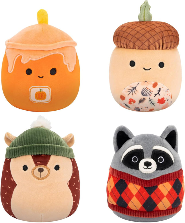 Squishmallows Original 5in Harvest 4-Pack – Hans Hedgehog, Mac Acorn, Misha Candle, Rocky Raccoon