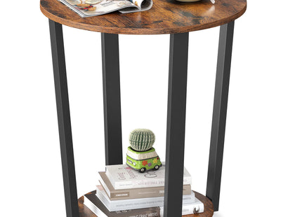 VASAGLE End Table, Round Side Table with Storage Shelf, Easy Assembly, Industrial Accent Furniture with Steel Frame, Rustic Brown and Black