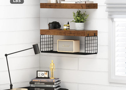 QEEIG Bathroom Shelves Over Toilet - Wall Mounted Floating Shelves Toilet Paper Storage Small Farmhouse Decor Shelf 16 inch Set of 2, Rustic Brown (019-BN2)