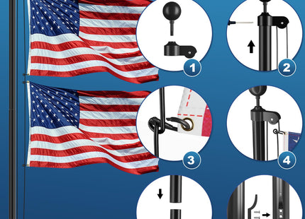 11 Gauge Heavy Duty Flag Pole, 25 FT Extra Thick Aluminum Flagpole Kit for Outside House In Ground, 120MPH Wind Tested