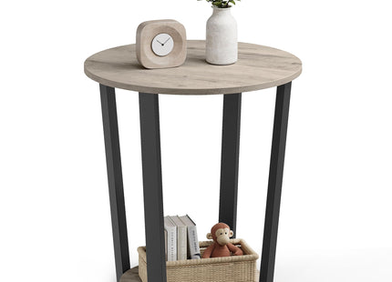 VASAGLE End Table, Round Side Table with Storage Shelf, Easy Assembly, Industrial Accent Furniture with Steel Frame, Rustic Brown and Black