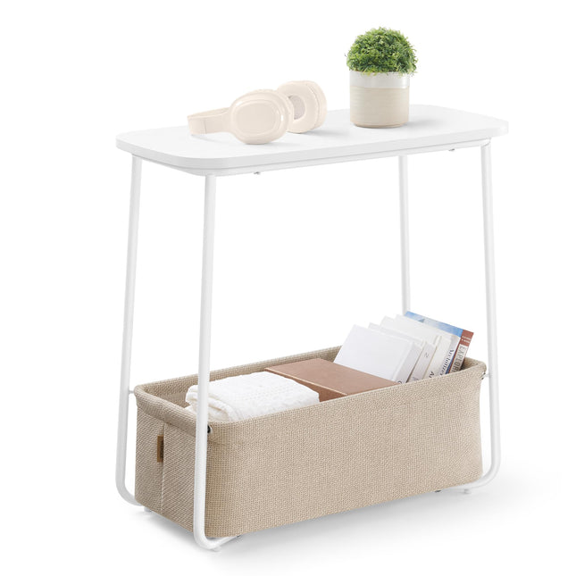 VASAGLE End Table, Small Bedside Table with Fabric Basket