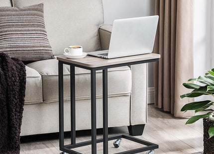 VASAGLE End Table, C Shaped TV Tray with Metal Frame Rolling Casters