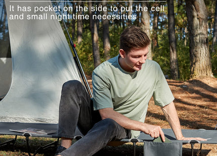 EVER ADVANCED Folding Camping Cot for Adults, Compact Sleeping Cots with Side Pocket, Portable Heavy Duty Foldable Camp Bed with Carry Bag for Outdoor, Travel, Grey