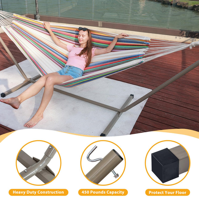 Hammock Stand Only, Heavy Duty Steel Hammock Frame for 9-11Ft. Hammock, 2 Person Hammock Stand for Outdoor Indoor Use, 450 Pounds Weight Capacity, Tan