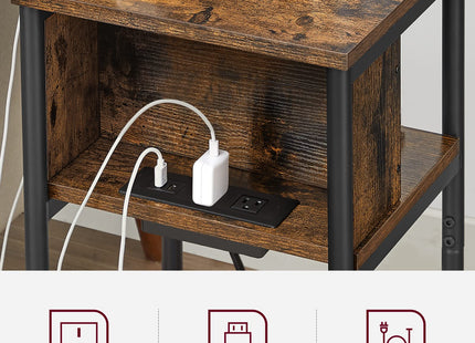 VASAGLE Side Table with Charging Station, 3-Tier End Table with USB Ports and Outlets