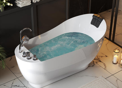 Empava 59" x 29" Freestanding Whirlpool Tub, Acrylic 560W Jetted Bathtub with 7 Hydromassage Nozzles,Lumbar and Neck Support,ETL Certified