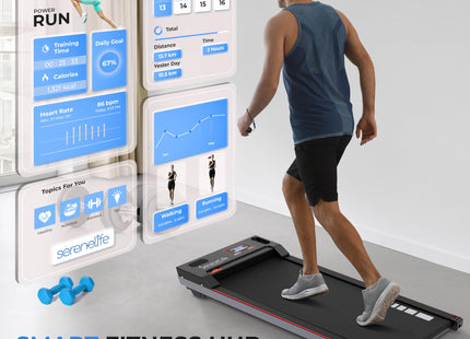 SereneLife Walking Pad Treadmill with Remote Control, 0.6 to 5.0 MPH Smart Speed Control, Walking Mat, Under Desk Treadmill for Home Office, Shock Absorption, App Support, 265lbs Limit