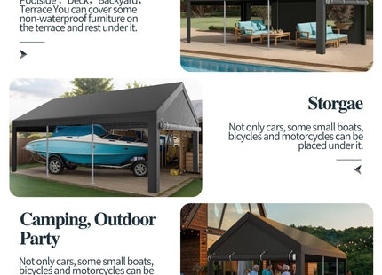 Shintenchi Carport 12' x 20' Heavy Duty Portable Garage, Carport Canopy with Side-Opening Door & Roll-Up Windows, Car Canopy for Truck,Car,Boat,Grey