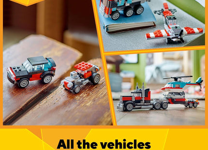 LEGO Creator 3 in 1 Flatbed Truck with Helicopter Toy, Transforms from Flatbed Truck Toy to Propeller Plane to Hot Rod and SUV Car