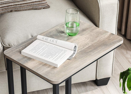 VASAGLE End Table, C Shaped TV Tray with Metal Frame Rolling Casters