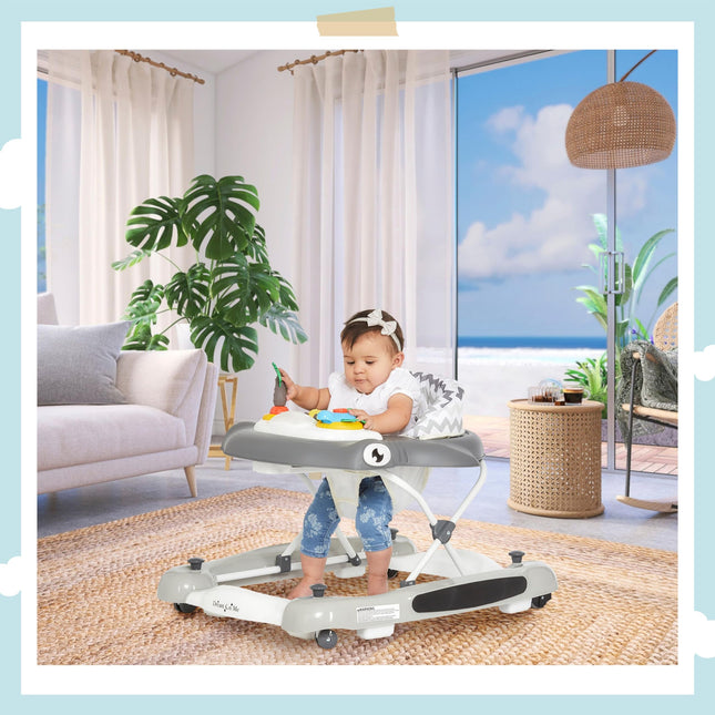 Dream on Me 2-in-1 Aloha Fun Baby Walker in Blue, Easily Convertible Baby Walker, Adjustable Three Position Height Settings, Easy to Fold and Store