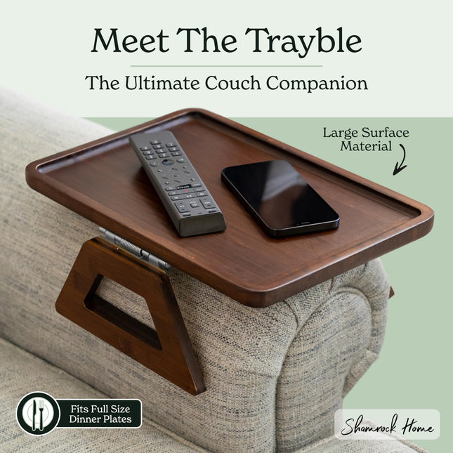 Shamrock Home Bamboo Trayble Couch Arm Table, Clip On Tray Sofa Table for Couches.
