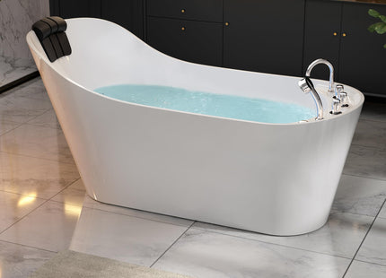 Empava 59" x 29" Freestanding Whirlpool Tub, Acrylic 560W Jetted Bathtub with 7 Hydromassage Nozzles,Lumbar and Neck Support,ETL Certified