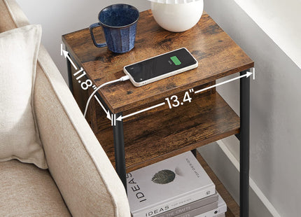 VASAGLE Side Table with Charging Station, 3-Tier End Table with USB Ports and Outlets