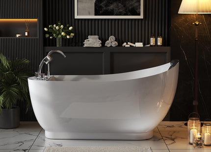 Empava 59" x 29" Freestanding Whirlpool Tub, Acrylic 560W Jetted Bathtub with 7 Hydromassage Nozzles,Lumbar and Neck Support,ETL Certified