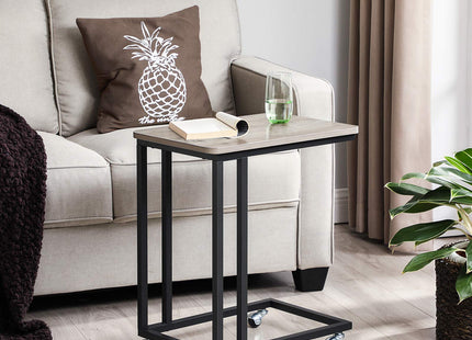 VASAGLE End Table, C Shaped TV Tray with Metal Frame Rolling Casters