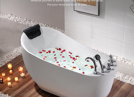Empava 59" x 29" Freestanding Whirlpool Tub, Acrylic 560W Jetted Bathtub with 7 Hydromassage Nozzles,Lumbar and Neck Support,ETL Certified