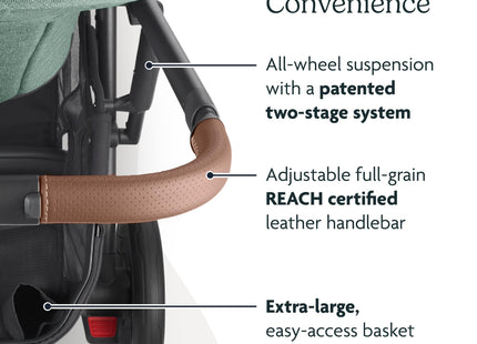 UPPAbaby Cruz V2 Stroller with Travel System, Toddler Seat, Bumper Bar, Bug Shield, Rain Shield, Leather Handle