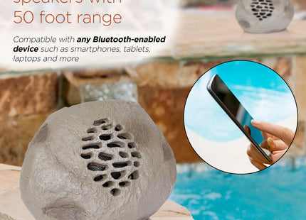 Alpine Corporation Weather-resistant Bluetooth Solar-Powered Outdoor Wireless Rock Speaker - Set of 2