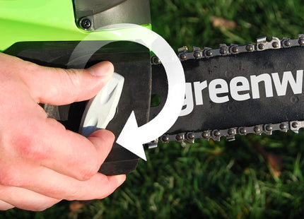 Greenworks 40V 12" Cordless Compact Chainsaw (Great For Storm Clean-Up, Pruning, and Camping), 2.0Ah Battery and Charger Included