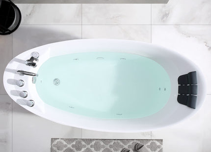 Empava 59" x 29" Freestanding Whirlpool Tub, Acrylic 560W Jetted Bathtub with 7 Hydromassage Nozzles,Lumbar and Neck Support,ETL Certified