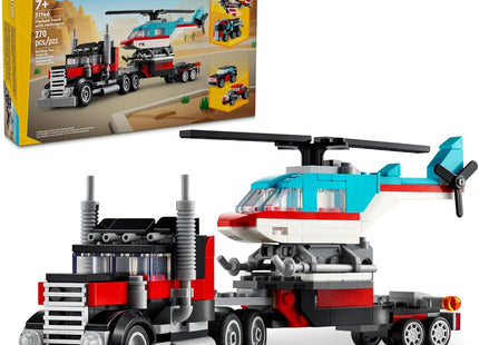 LEGO Creator 3 in 1 Flatbed Truck with Helicopter Toy, Transforms from Flatbed Truck Toy to Propeller Plane to Hot Rod and SUV Car