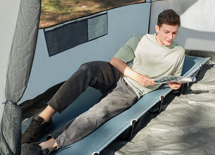 EVER ADVANCED Folding Camping Cot for Adults, Compact Sleeping Cots with Side Pocket, Portable Heavy Duty Foldable Camp Bed with Carry Bag for Outdoor, Travel, Grey
