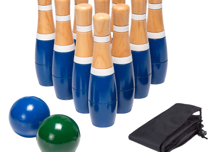 13-Piece Wood Bowling Set - Indoor/Outdoor Bowling Game