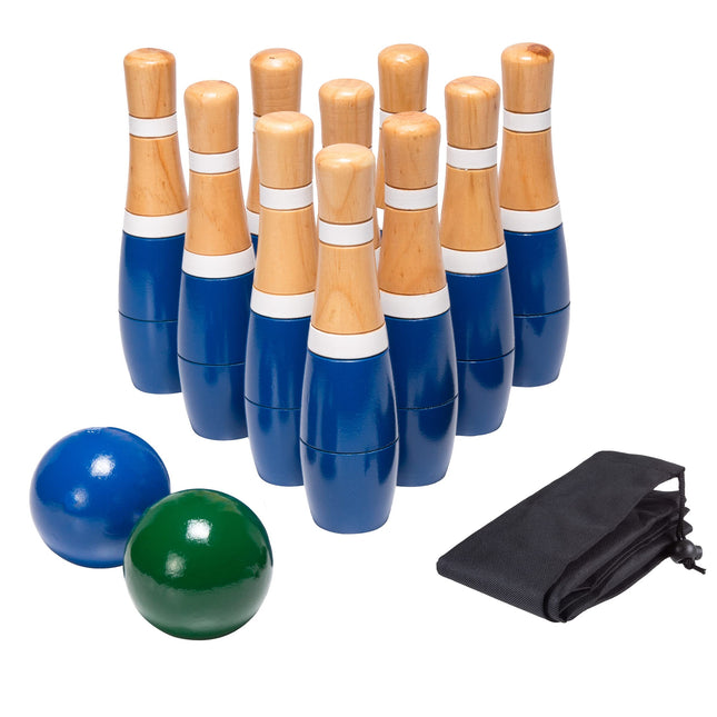 13-Piece Wood Bowling Set - Indoor/Outdoor Bowling Game