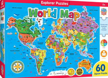 MasterPieces 60 Piece Educational Jigsaw Puzzle for Kids - World Map - 16.5"x12.75"