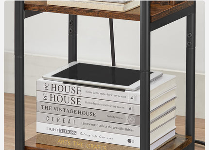 VASAGLE Side Table with Charging Station, 3-Tier End Table with USB Ports and Outlets
